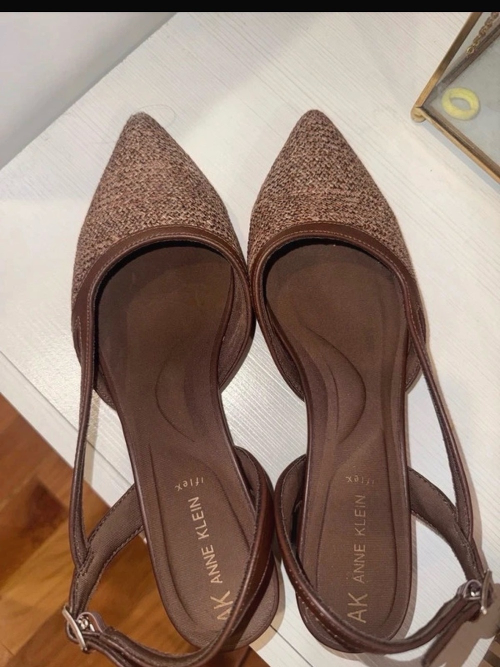 Anne Klein Taupe/Brown Pointed-Toe Slingback Flats